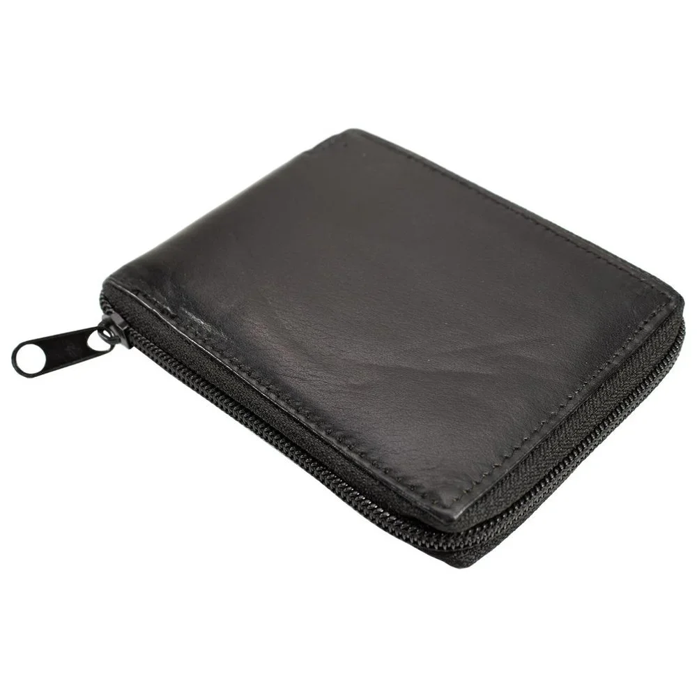 Men Lambskin Leather Bifold Wallet, Black